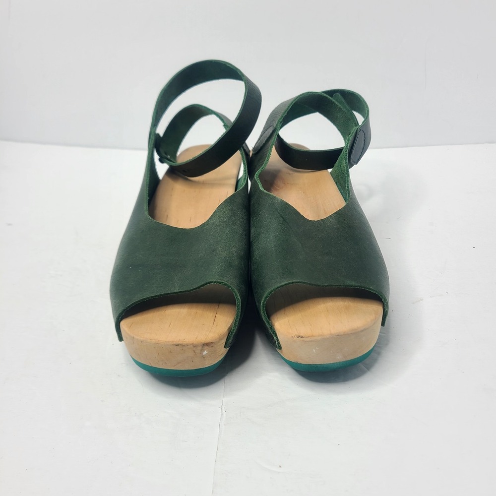 TRIPPEN Orinoco Wooden Clog Strappy Sandal Green Leather EU 39 US 8 - Picture 4 of 9